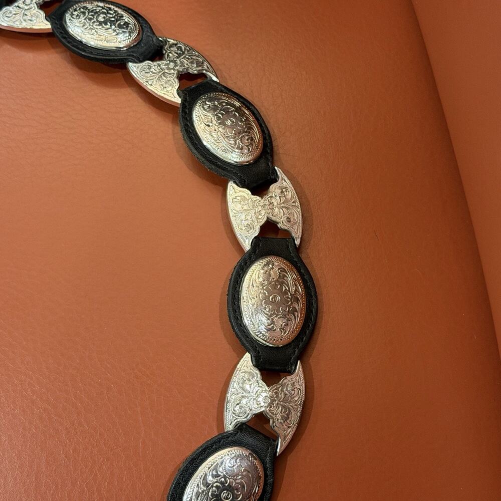 VINTAGE Tony Lama Western Concho Belt Sz 36 Black Leather Silver Tone USA 5293L - Picture 5 of 16
